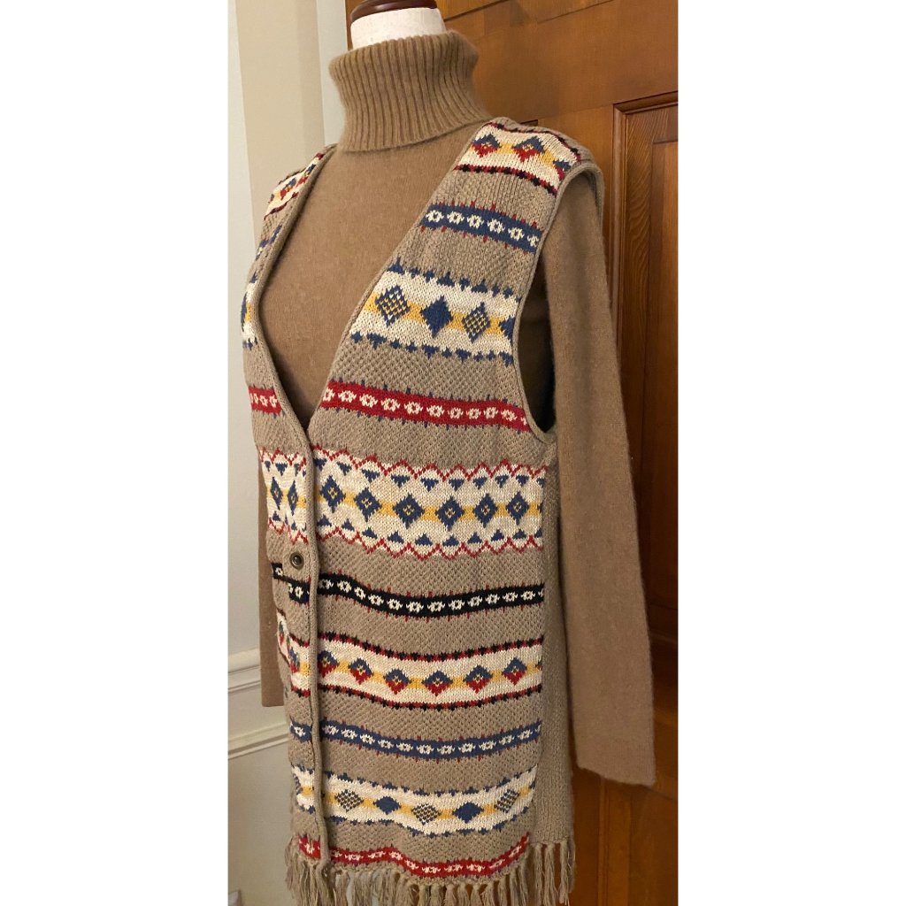Vtg Southwestern Knit Sweater Vest Womens Med Fringe Festival Indie Rock Western